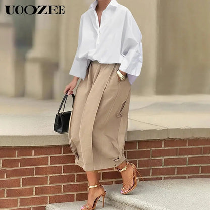 Women'S Minimalist Plain Loose Cotton Lantern Pants - Machine Washable, Breathable Soft Fabric, Elastic Waistband, Pockets, Casual Summer Outfit Bottoms, Machine Washable Pants,Summerwins,Summeroutfits,Vacationoutfits,Beachoutfits