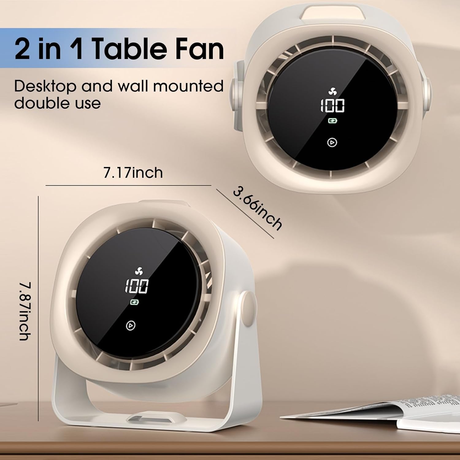Portable Table Fans, Quiet Wall-Mounted Desk Fan, Touch Control, 140° Tilt, Rechargeable 4000Mah Battery Operated Fan for Office Home Kitchen Camping