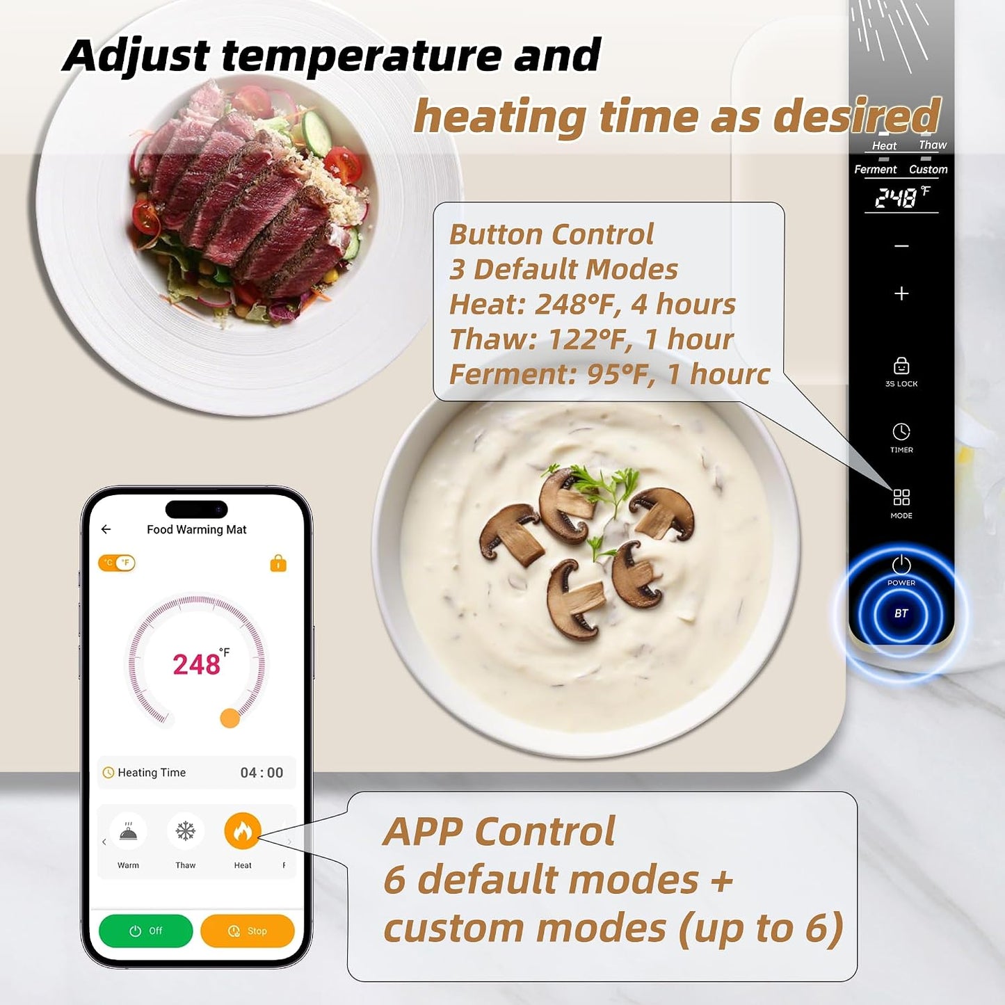 Warming Mat for Food 37"×15", Electric Warming Trays with APP & Button Control, Silicone Fast Heating Mat for Countertop, Rollable Dishwasher Safe Food Warmer for Parties Buffets Home Travel