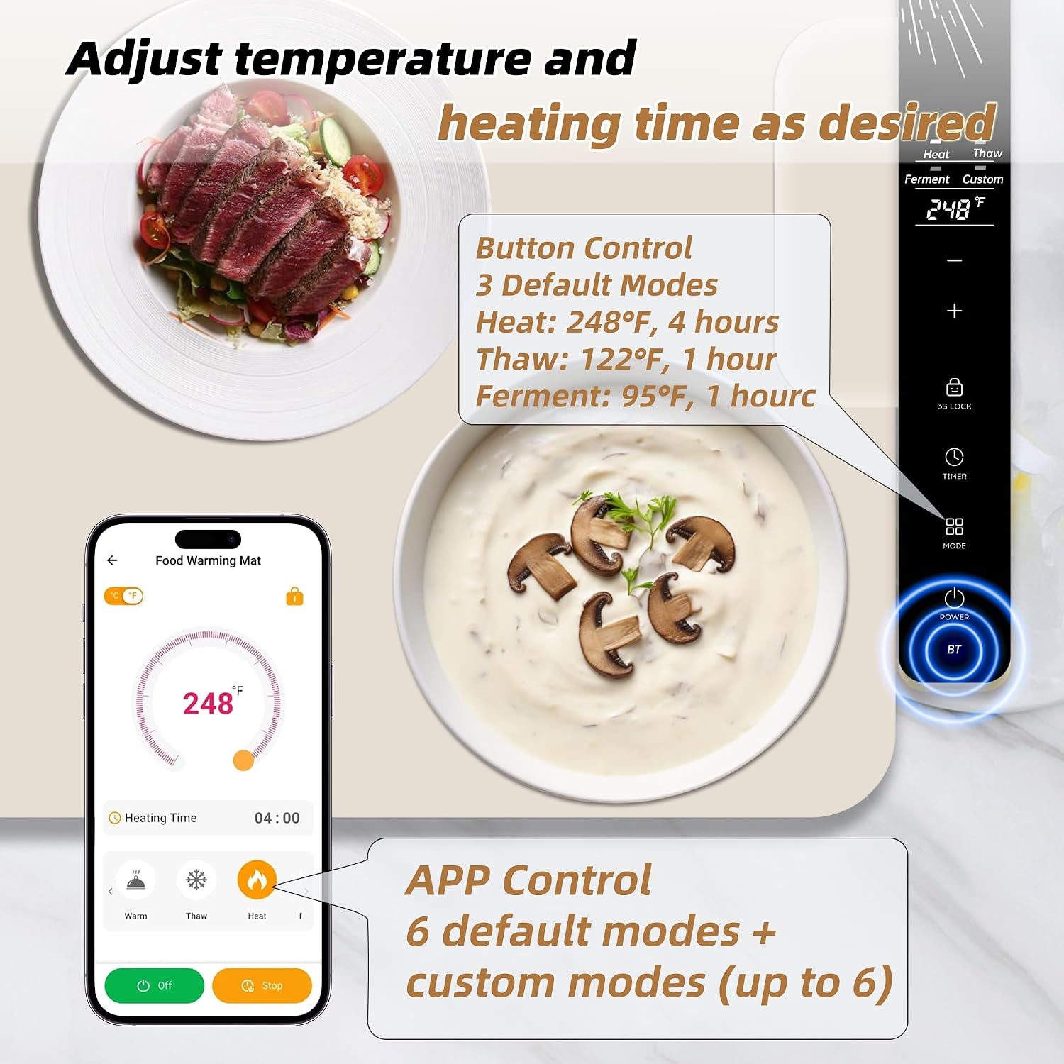 Warming Mat for Food 37"×15", Electric Warming Trays with APP & Button Control, Silicone Fast Heating Mat for Countertop, Rollable Dishwasher Safe Food Warmer for Parties Buffets Home Travel