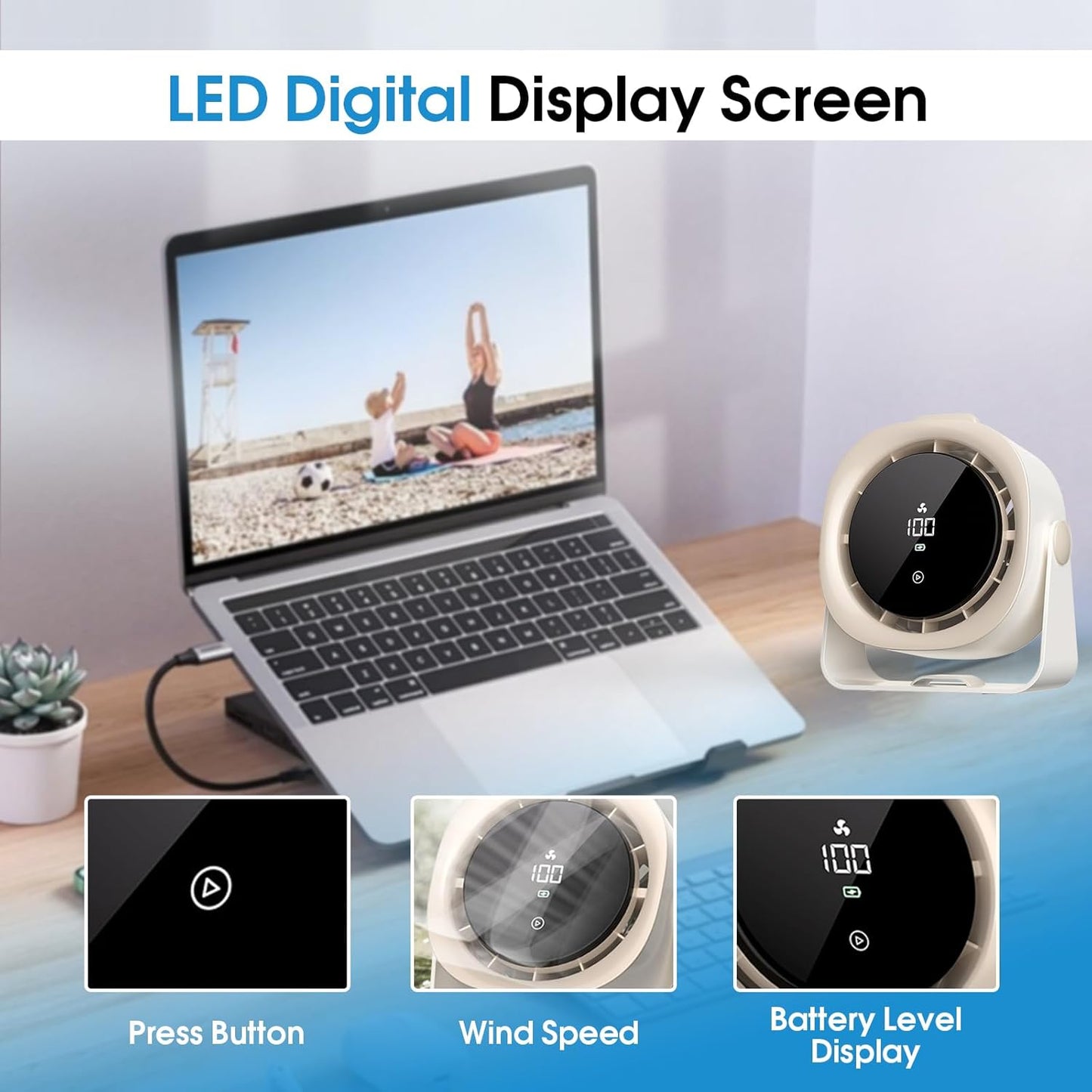 Portable Table Fans, Quiet Wall-Mounted Desk Fan, Touch Control, 140° Tilt, Rechargeable 4000Mah Battery Operated Fan for Office Home Kitchen Camping