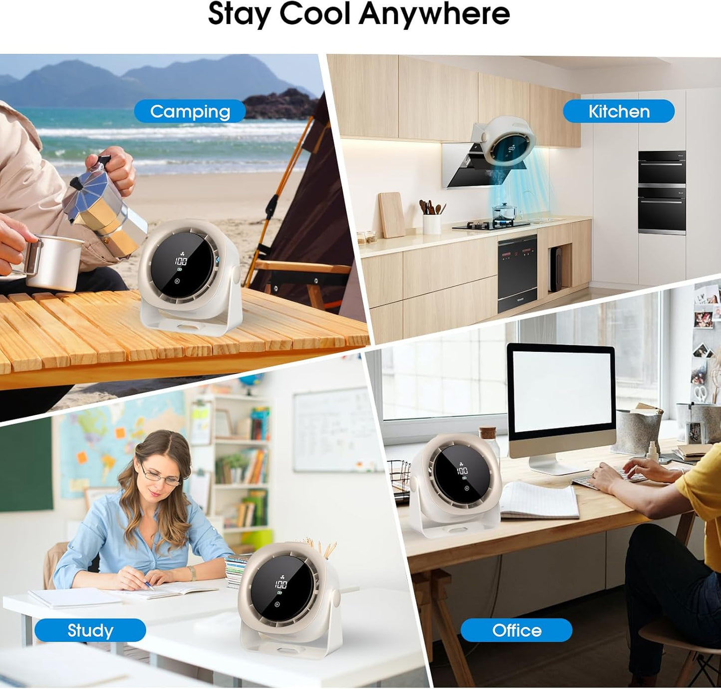 Portable Table Fans, Quiet Wall-Mounted Desk Fan, Touch Control, 140° Tilt, Rechargeable 4000Mah Battery Operated Fan for Office Home Kitchen Camping