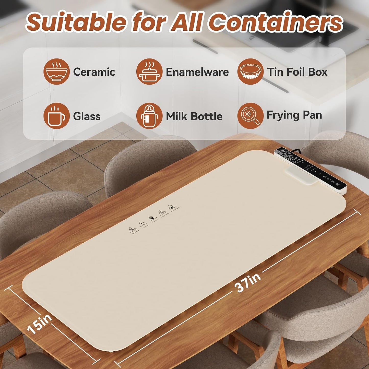 Warming Mat for Food 37"×15", Electric Warming Trays with APP & Button Control, Silicone Fast Heating Mat for Countertop, Rollable Dishwasher Safe Food Warmer for Parties Buffets Home Travel